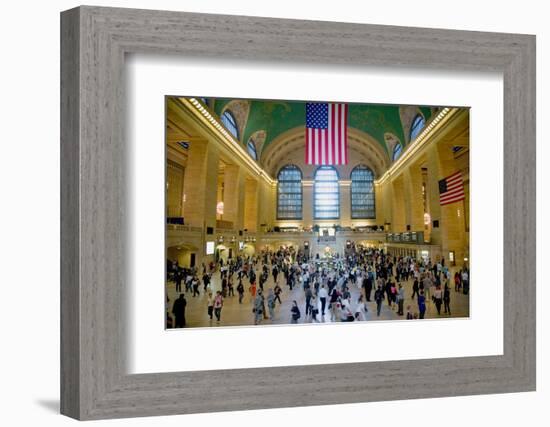 American flag from an elevated view of Grand Central Station, New York City, New York-null-Framed Photographic Print