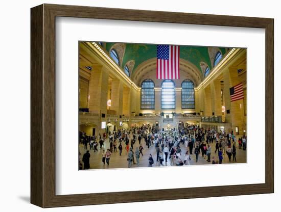 American flag from an elevated view of Grand Central Station, New York City, New York-null-Framed Photographic Print