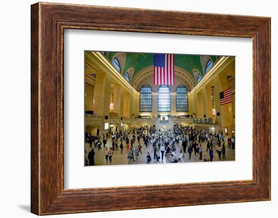 American flag from an elevated view of Grand Central Station, New York City, New York-null-Framed Photographic Print