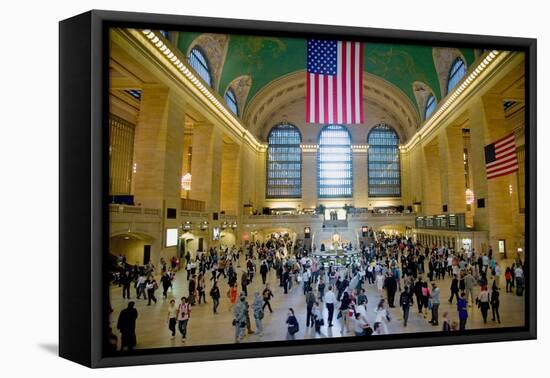 American flag from an elevated view of Grand Central Station, New York City, New York-null-Framed Premier Image Canvas