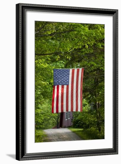 American Flag Hanging Above Gravel Road-Paul Souders-Framed Photographic Print