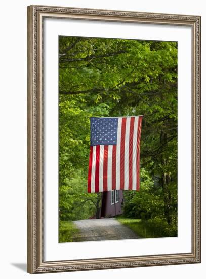 American Flag Hanging Above Gravel Road-Paul Souders-Framed Photographic Print