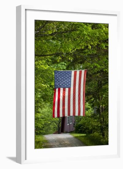 American Flag Hanging Above Gravel Road-Paul Souders-Framed Photographic Print