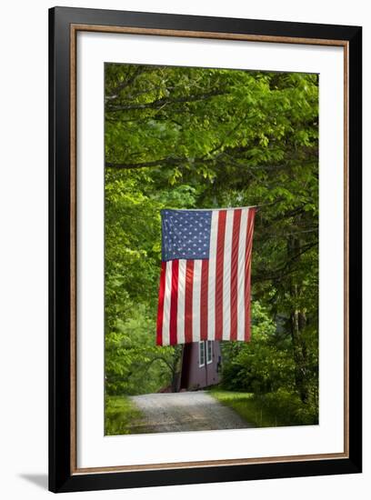 American Flag Hanging Above Gravel Road-Paul Souders-Framed Photographic Print