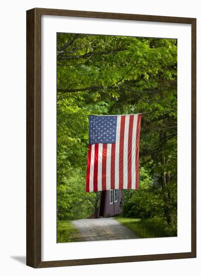 American Flag Hanging Above Gravel Road-Paul Souders-Framed Photographic Print