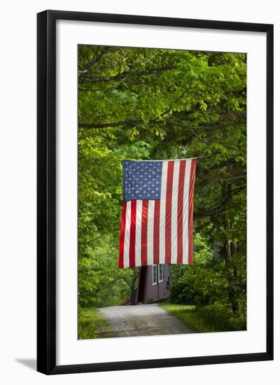 American Flag Hanging Above Gravel Road-Paul Souders-Framed Photographic Print