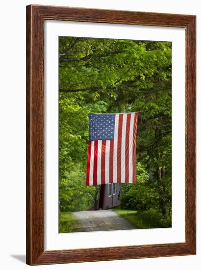 American Flag Hanging Above Gravel Road-Paul Souders-Framed Photographic Print