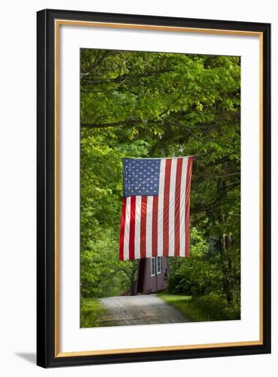 American Flag Hanging Above Gravel Road-Paul Souders-Framed Photographic Print