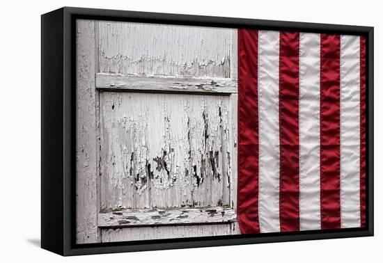 American Flag Hung from Wooden Garage in Bershires, NY-null-Framed Stretched Canvas