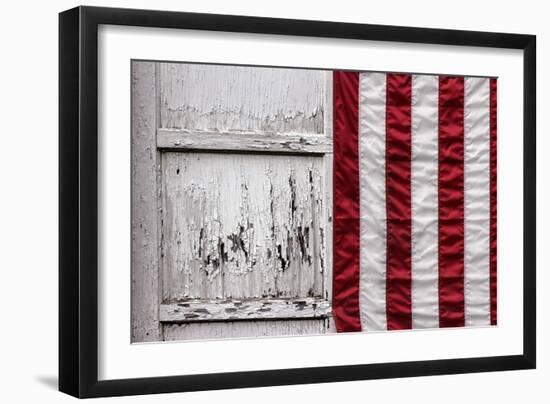 American Flag Hung from Wooden Garage in Bershires, NY-null-Framed Photo