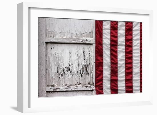 American Flag Hung from Wooden Garage in Bershires, NY-null-Framed Photo