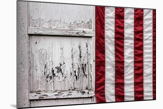 American Flag Hung from Wooden Garage in Bershires, NY-null-Mounted Photo