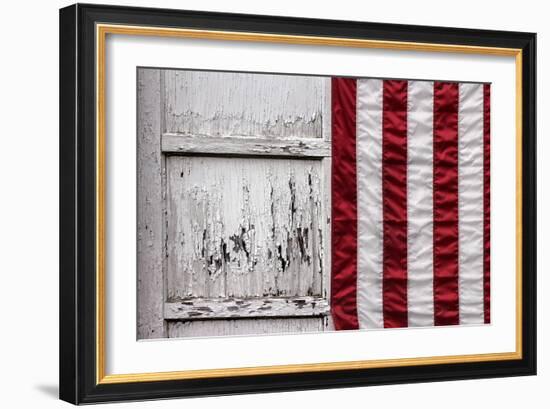 American Flag Hung from Wooden Garage in Bershires, NY-null-Framed Photo