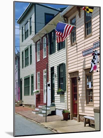 American Flag on Wooden Buildings on a Street in Annapolis, Maryland, USA-Hodson Jonathan-Mounted Photographic Print