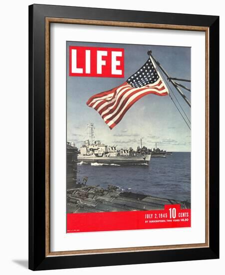 American Flag over US Ships at Sea, July 2, 1945-Eliot Elisofon-Framed Photographic Print