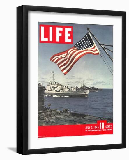 American Flag over US Ships at Sea, July 2, 1945-Eliot Elisofon-Framed Photographic Print