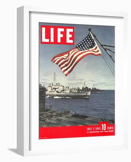 American Flag over US Ships at Sea, July 2, 1945-Eliot Elisofon-Framed Photographic Print