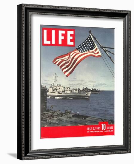 American Flag over US Ships at Sea, July 2, 1945-Eliot Elisofon-Framed Photographic Print