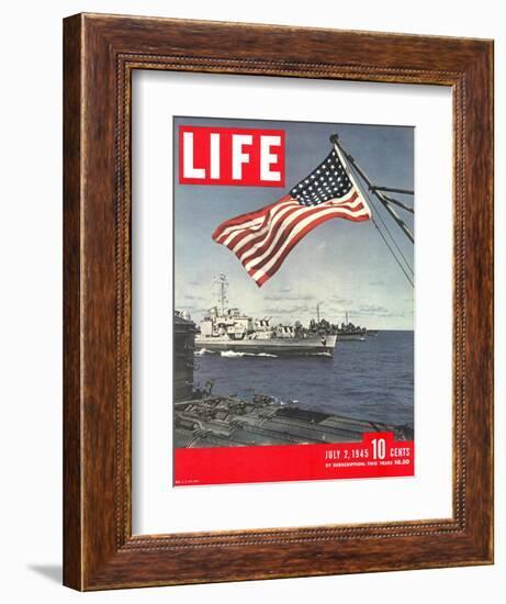 American Flag over US Ships at Sea, July 2, 1945-Eliot Elisofon-Framed Photographic Print