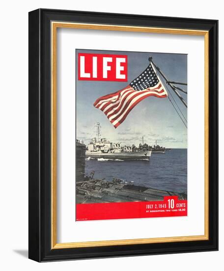 American Flag over US Ships at Sea, July 2, 1945-Eliot Elisofon-Framed Photographic Print