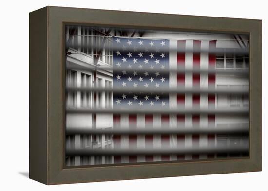 American Flag Through Window Blinds in Philadelphia, PA-null-Framed Stretched Canvas