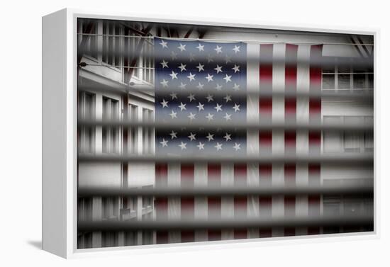 American Flag Through Window Blinds in Philadelphia, PA-null-Framed Stretched Canvas