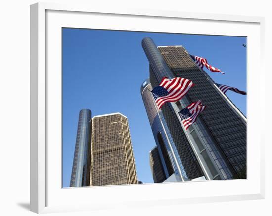 American Flags, General Motors Corporate Headquarters, Renaissance Center, Detroit, Michigan, Usa-Paul Souders-Framed Photographic Print