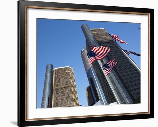 American Flags, General Motors Corporate Headquarters, Renaissance Center, Detroit, Michigan, Usa-Paul Souders-Framed Photographic Print