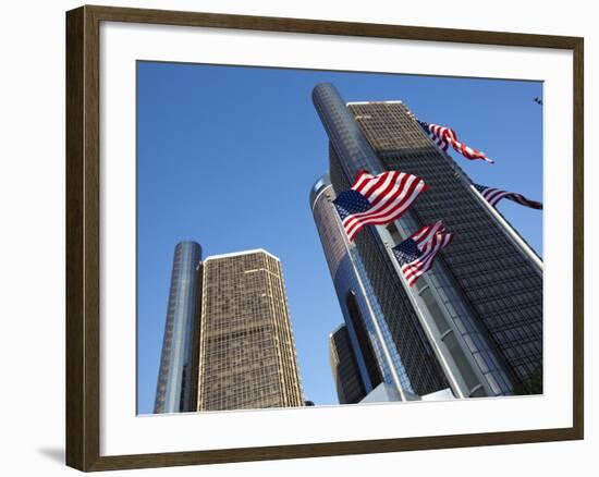 American Flags, General Motors Corporate Headquarters, Renaissance Center, Detroit, Michigan, Usa-Paul Souders-Framed Photographic Print