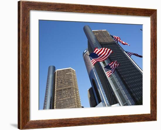 American Flags, General Motors Corporate Headquarters, Renaissance Center, Detroit, Michigan, Usa-Paul Souders-Framed Photographic Print