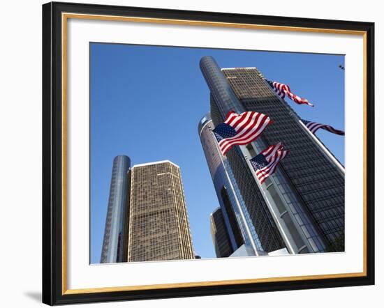 American Flags, General Motors Corporate Headquarters, Renaissance Center, Detroit, Michigan, Usa-Paul Souders-Framed Photographic Print