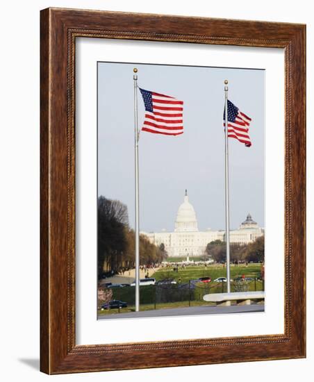 American Flags, the Capitol Building, Capitol Hill, Washington D.C.-Christian Kober-Framed Photographic Print