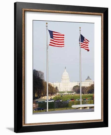 American Flags, the Capitol Building, Capitol Hill, Washington D.C.-Christian Kober-Framed Photographic Print