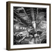 American "Flying Nurse", Julia Corinne Riley, Checks on Patients Aboard C-47 Transport Plane-Eliot Elisofon-Framed Photographic Print
