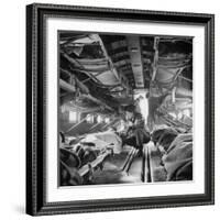 American "Flying Nurse", Julia Corinne Riley, Checks on Patients Aboard C-47 Transport Plane-Eliot Elisofon-Framed Photographic Print