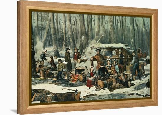 American Forest Scene, Maple Sugaring, 1856-Currier & Ives-Framed Premier Image Canvas