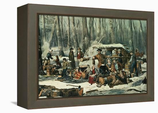 American Forest Scene, Maple Sugaring, 1856-Currier & Ives-Framed Premier Image Canvas