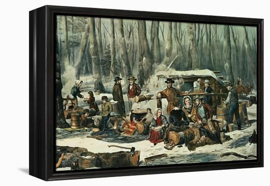 American Forest Scene, Maple Sugaring, 1856-Currier & Ives-Framed Premier Image Canvas