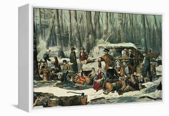 American Forest Scene, Maple Sugaring, 1856-Currier & Ives-Framed Premier Image Canvas