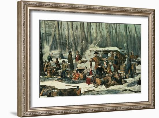 American Forest Scene, Maple Sugaring, 1856-Currier & Ives-Framed Giclee Print