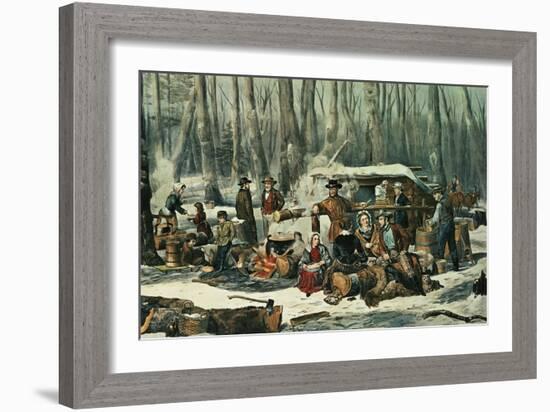 American Forest Scene, Maple Sugaring, 1856-Currier & Ives-Framed Giclee Print