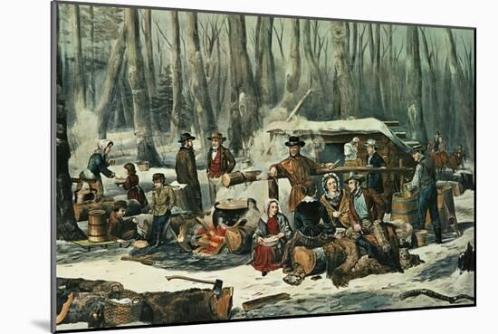 American Forest Scene, Maple Sugaring, 1856-Currier & Ives-Mounted Giclee Print