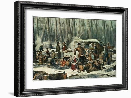 American Forest Scene, Maple Sugaring, 1856-Currier & Ives-Framed Giclee Print