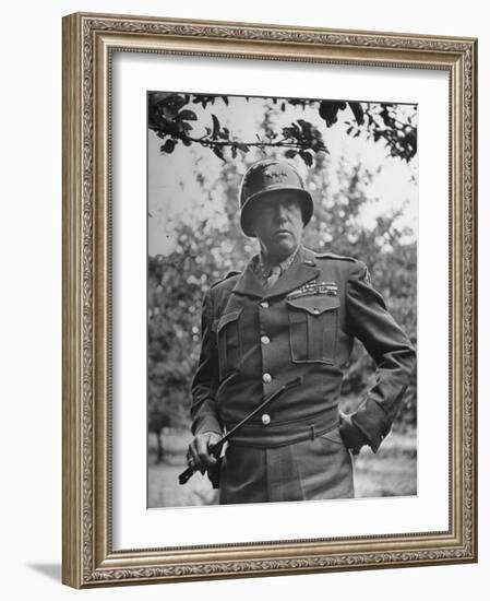 American General George S. Patton in Normandy, France-null-Framed Photographic Print