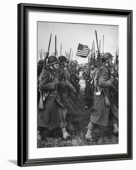 American Glider Troops' Airborne Unit on Parade at Airfield Before Eisenhower's D Day-Frank Scherschel-Framed Photographic Print