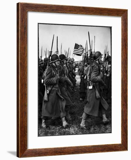 American Glider Troops' Airborne Unit on Parade at Airfield Before Eisenhower's D Day-Frank Scherschel-Framed Photographic Print