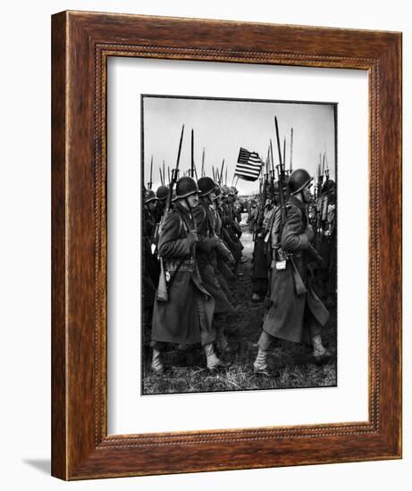 American Glider Troops' Airborne Unit on Parade at Airfield Before Eisenhower's D Day-Frank Scherschel-Framed Photographic Print