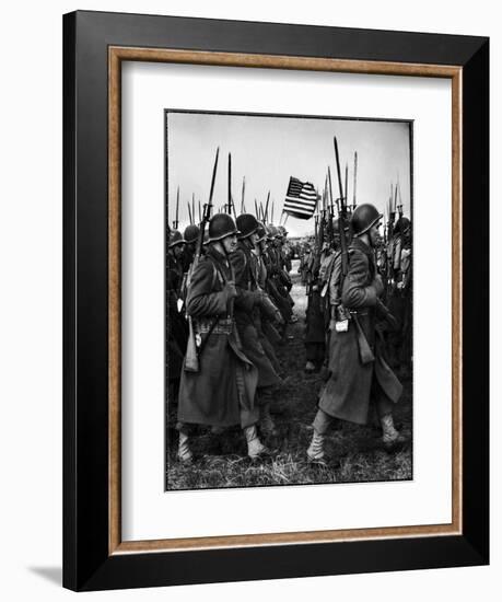 American Glider Troops' Airborne Unit on Parade at Airfield Before Eisenhower's D Day-Frank Scherschel-Framed Photographic Print