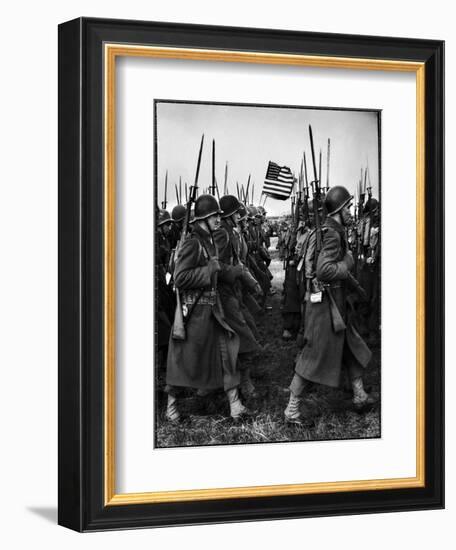 American Glider Troops' Airborne Unit on Parade at Airfield Before Eisenhower's D Day-Frank Scherschel-Framed Photographic Print