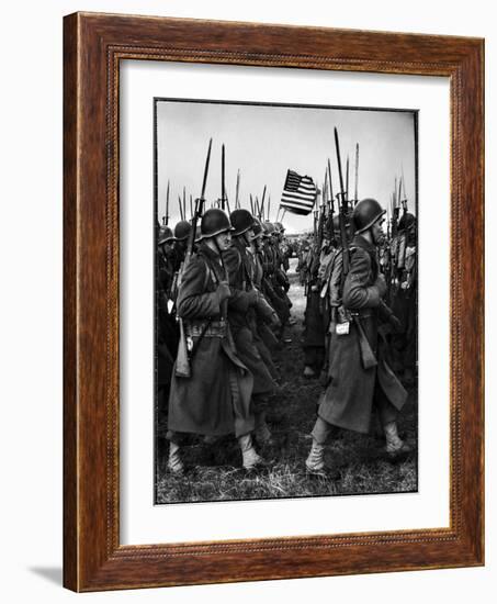 American Glider Troops' Airborne Unit on Parade at Airfield Before Eisenhower's D Day-Frank Scherschel-Framed Photographic Print